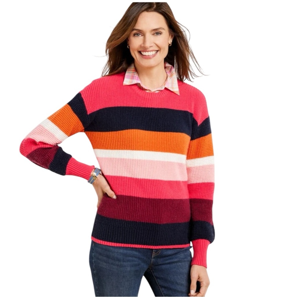 NEW Talbots Mixed Stitch Stripe Crewneck Sweater size Medium